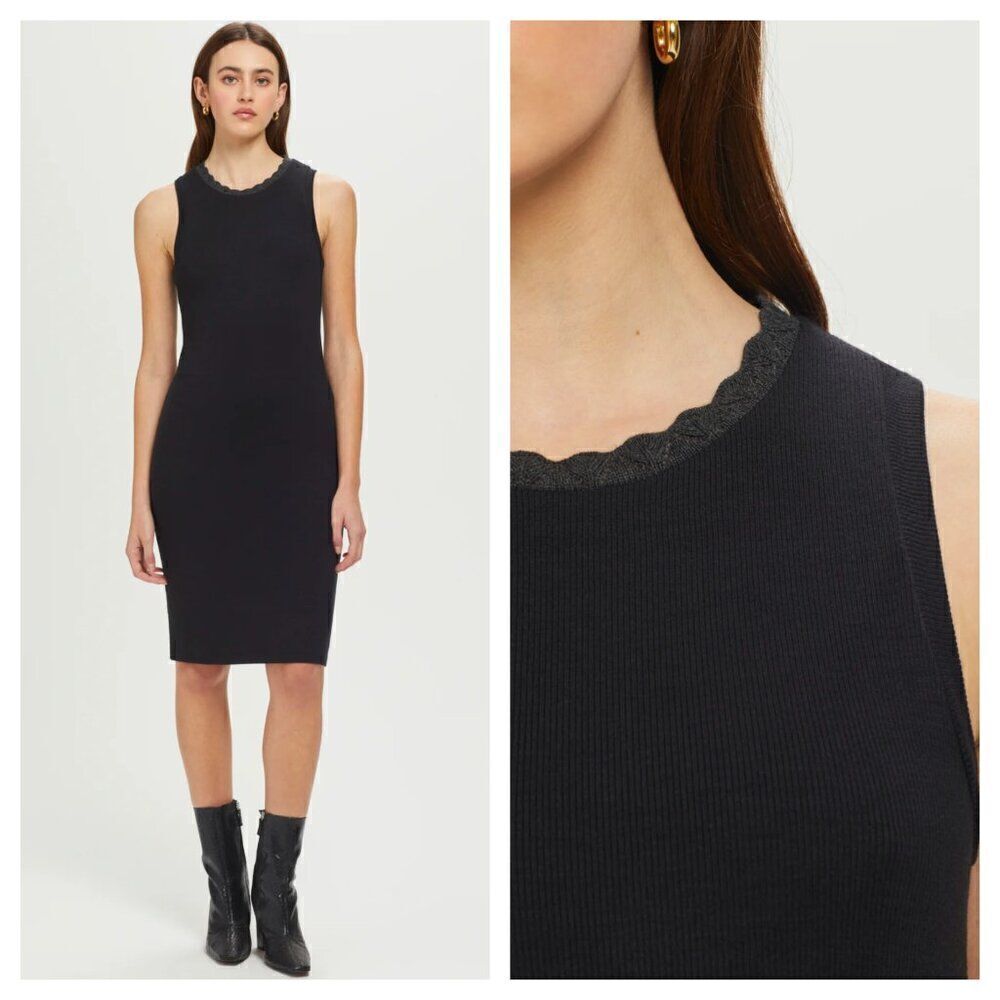 Goldie Lewinter Verona Ribbed Bodycon Dress Pointelle Trim in Black Women's S